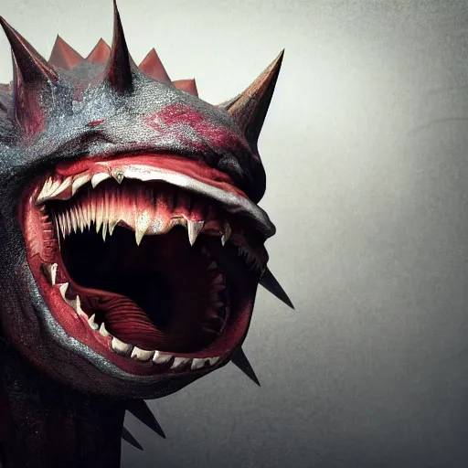 Prompt: monster with a very toothy smile, 8 k, shallow depth of field, moody lighting, ultra high detail, concept art,