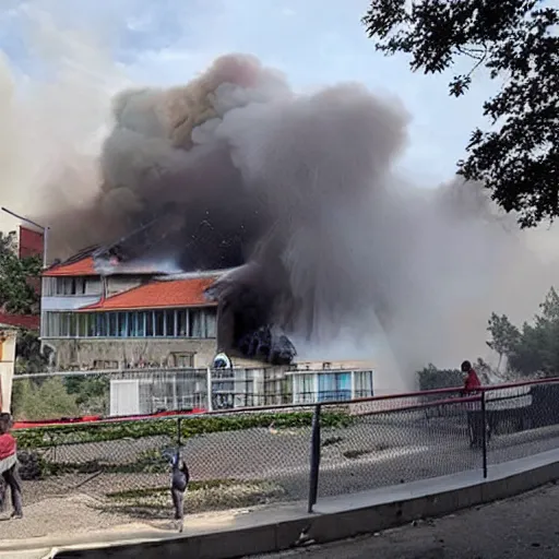 Prompt: Vegova gymnasium on fire