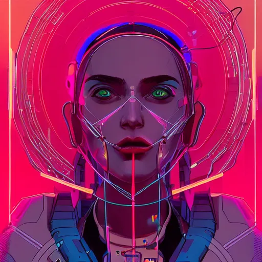 Prompt: a portrait of a beautiful cybernetic woman connected to a synthesizer from hell, wires, cyberpunk concept art by josan gonzales and jean claude meziere