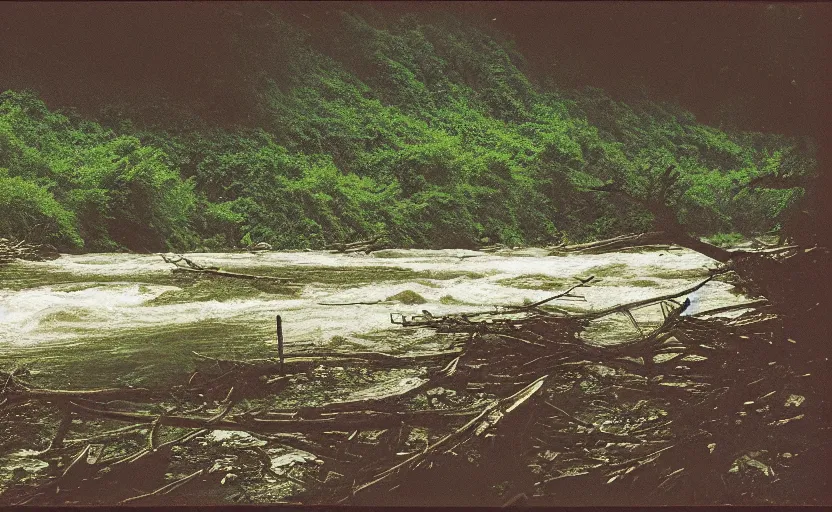 Prompt: vietnam river landscape, 35mm film, analog photography, F/1,4, film artifacts, cinematic light, 80's, highly detailed, 4k