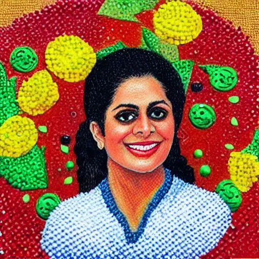 Image similar to “chef maneet chauhan, pointillism”