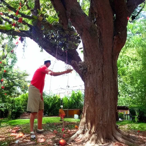 Prompt: picking hamburgers from the hamburger tree in my backyard