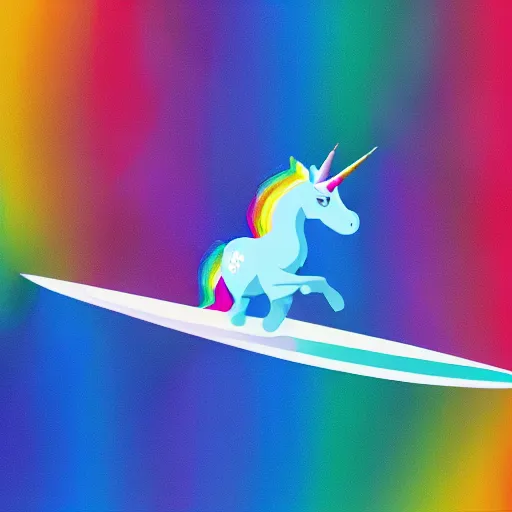 Prompt: unicorn surfing on rainbows, cinematic