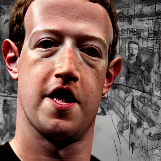 Image similar to horror portrait of mark zuckerberg inside a nightmare, terrifying, high detail, hyperreal