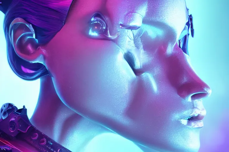 Prompt: vfx film closeup, retrowave necromancer cyberpunk beautiful robot woman, atmospheric, flat color profile low - key lighting award winning photography arri alexa cinematography, hyper real photorealistic cinematic, atmospheric cool colorgrade