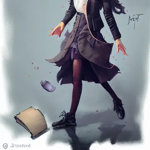 Prompt: realistic, full body portrait, alt female, mad hatter, style of by Jordan Grimmer and greg rutkowski, crisp lines and color,