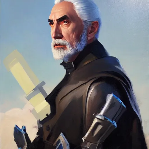 Image similar to greg manchess portrait painting of armored count dooku as overwatch character, medium shot, asymmetrical, profile picture, organic painting, sunny day, matte painting, bold shapes, hard edges, street art, trending on artstation, by huang guangjian and gil elvgren and sachin teng