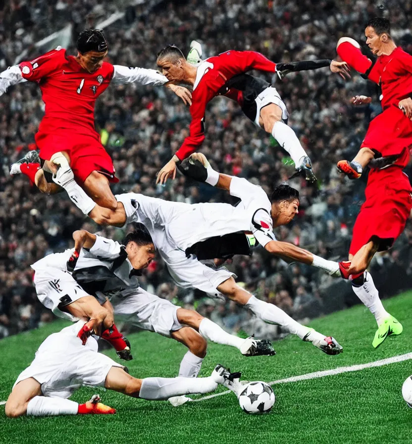 Prompt: cristiano Ronaldo tackling in the style of Evangelion angel, football, nike