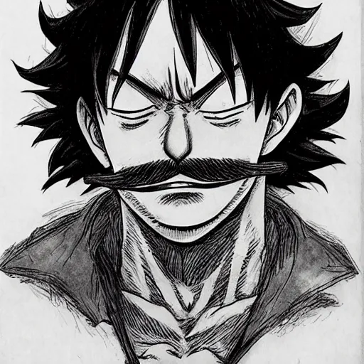 Image similar to [ luffy mustache ] ( by kim jung gi ) ( by kentaro miura )