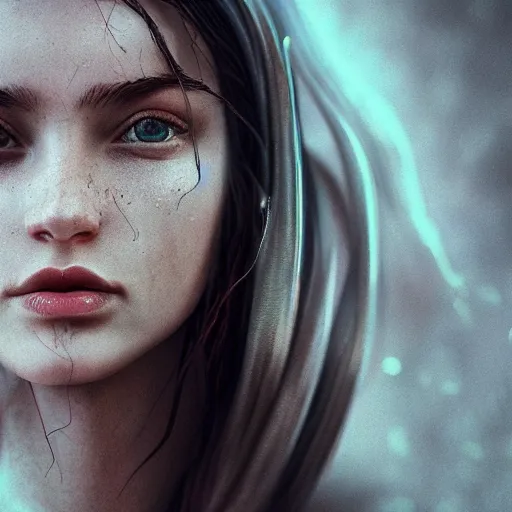 Image similar to portrait art of female angel by alessio albi 8 k ultra realistic, lens flare, atmosphere, glow, detailed, intricate, full of colour, cinematic lighting, trending on artstation, 4 k, hyperrealistic, focused, extreme details, unreal engine 5, cinematic, masterpiece