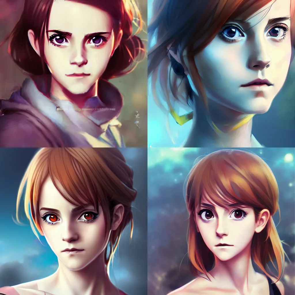 Prompt: anime portrait of emma watson as an anime girl by Stanley Artgerm Lau, WLOP,, James Jean, Andrei Riabovitchev, Marc Simonetti, and Sakimichan, trending on artstation