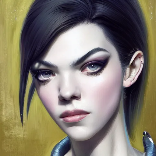 Prompt: a portrait a older anya taylor - joy as bayonetta, urban motifs, intricate, elegant, highly detailed, digital painting, trending on artstation, concept art, smooth sharp focus, illustration, art by artgerm and greg rutkowski