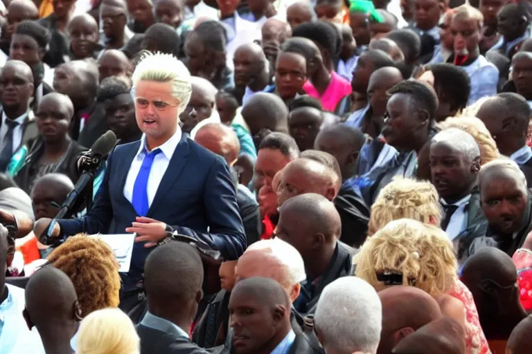 Image similar to african geert wilders speaking to a crowd