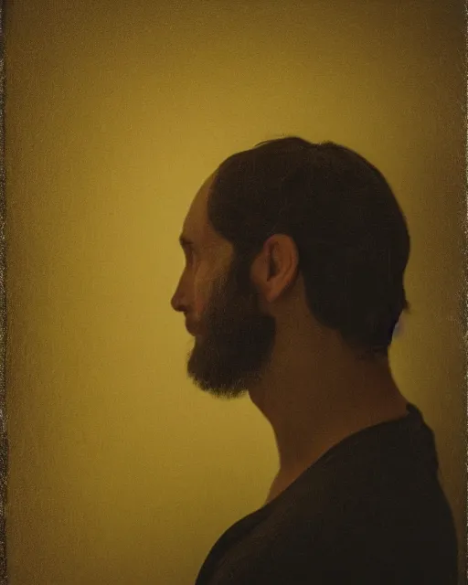 Prompt: a man's face in profile, made of hair, in the style of the dutch masters and gregory crewdson, dark and moody