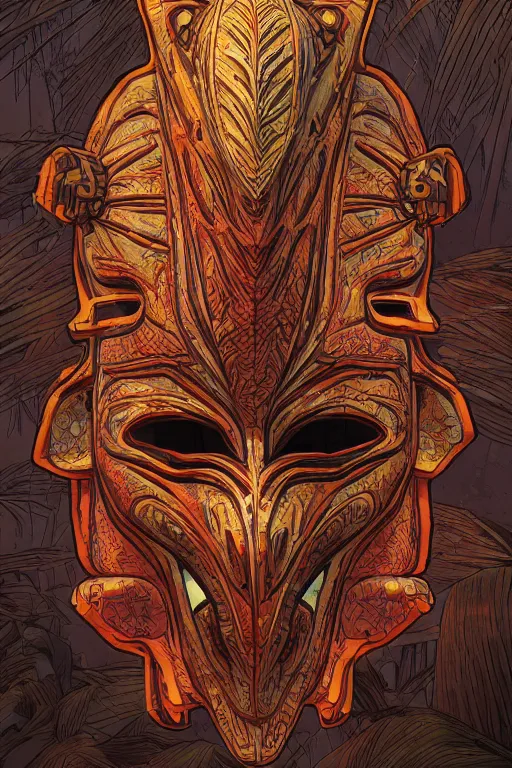 Image similar to totem animal tribal vodoo mask feather gemstone plant global illumination ray tracing hdr that looks like it is from borderlands and by feng zhu and loish and laurie greasley, victo ngai, andreas rocha, john harris