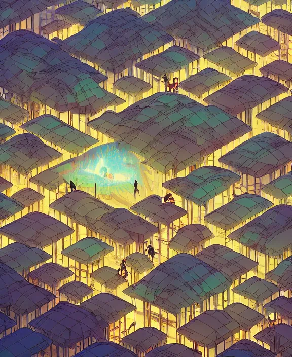 Image similar to minimalist building made from exotic fungus, crowds of people, by dan mumford, yusuke murata, makoto shinkai, ross tran, cosmic, hellish, god rays, cinematic, unreal engine, cel shaded, featured on artstation, pixiv