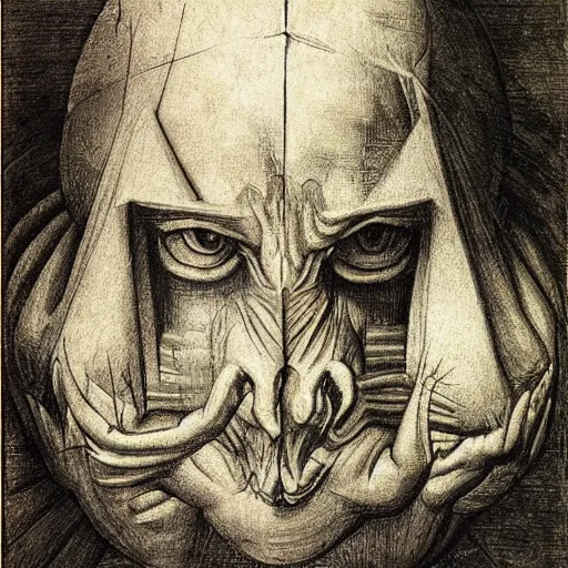 Image similar to devil by leonardo davinci and mc escher