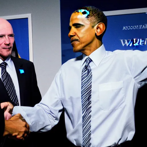 Image similar to press photo of Obama shaking hands with Walter White