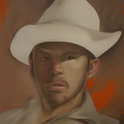 Prompt: Cowboy orange realistic portrait