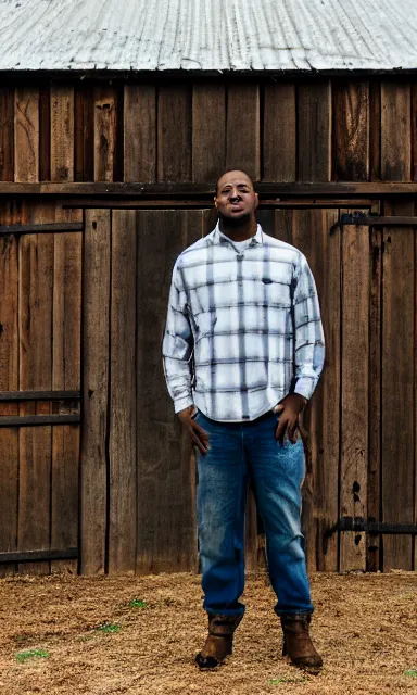 Image similar to portrait of blakce shelton standing against barn wall