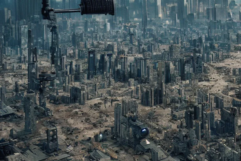 Image similar to sprawling cramped dystopian cityscape in a quentin tarantino movie, 4 k arri alfa anamorphic lens 3 5 mm film wide shot still