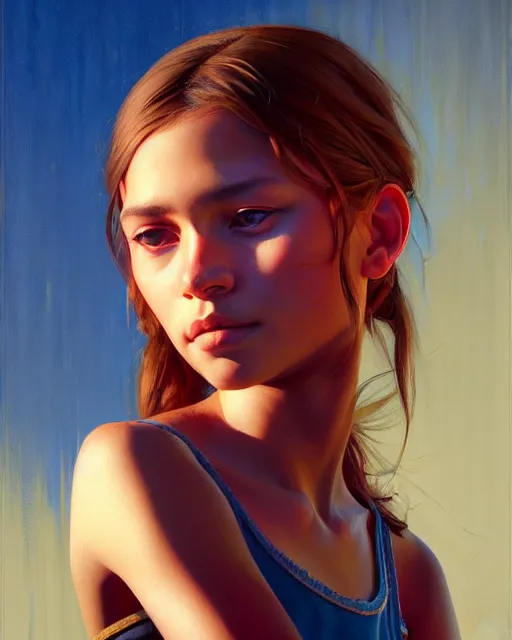 Image similar to stylized portrait of an artistic pose, composition, young indigenous girl, realistic shaded, fine details, realistic shaded lighting poster by ilya kuvshinov, magali villeneuve, artgerm, jeremy lipkin and michael garmash and rob rey