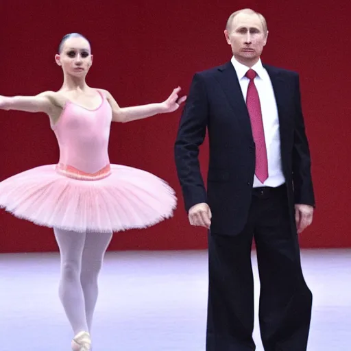 Prompt: Vladimir Putin dressed as a ballerina on a stage, the public laughs of him,