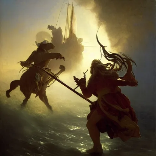 Image similar to art by ivan aivazovsky and syd mead and moebius and gaston bussiere and roger dean and pieter claesz and paul delaroche and alma tadema and aelbert cuyp and willem claesz, live action, a fantasy cinematic close up shot of a dwarf berserker firghting, warhammer, dnd, last stand