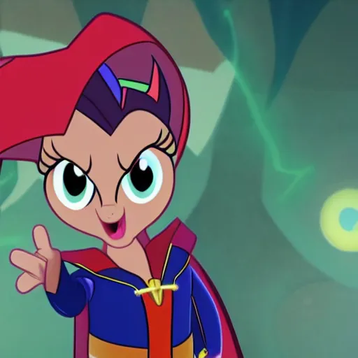 Prompt: movie still Alyssa Milano as Dr.Strange in My Little Pony