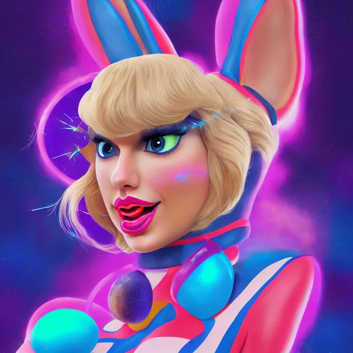 Image similar to portrait of Taylor Swift as Lola Bunny in Space Jam. HD, 4K. intricate abstract. intricate artwork. by Tooth Wu, wlop, beeple, dan mumford. octane render, trending on artstation, greg rutkowski very coherent symmetrical artwork. cinematic, hyper realism, high detail, octane render, 8k, iridescent accents