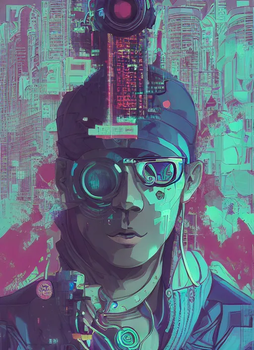 Image similar to portrait, cyberpunk hero, floating detailes, very detailed face, leaves by miyazaki, colorful palete illustration, kenneth blom, mental alchemy, james jean, pablo amaringo, naudline pierre, contemporary art, hyper detailed