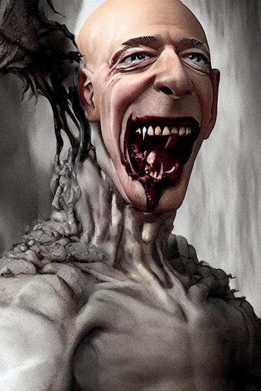 Image similar to jeff bezos as a scary vampire monster, photorealistic, cinematic lighting, highly detailed, very intricate, by guillermo del toro