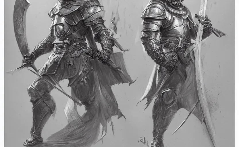 Image similar to a drawing of a knight holding a sword, a pencil sketch by jesper ejsing, artstation, fantasy art, pencil sketch, concept art, 2 d game art