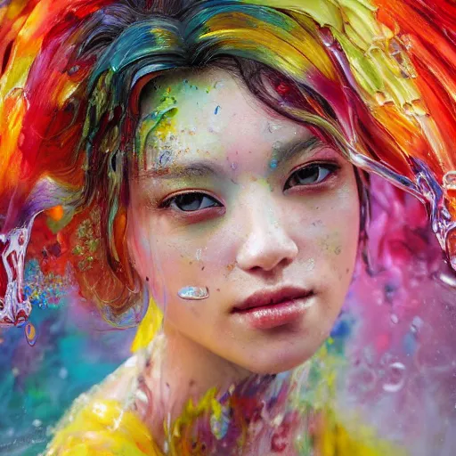 Prompt: an intricate oil painting of a beautifull woman portrait surounded by hiper detailed inkdrop in water, melting colorfull wax, fluid acrilic art, colorfull, excelent composition, by yoshitaka amano, by zero akuma, by wlop, by kittichai rueangchaichan, by n i x e u, octane render