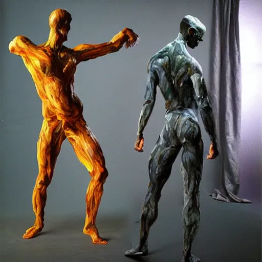 Prompt: body sculptures made with oil painting, brush strokes, volumetric