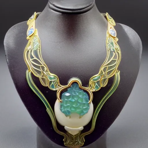 Prompt: beautiful old artnouveau lalique made necklace with gemstones