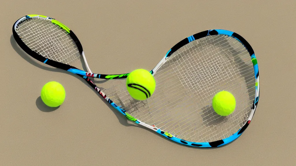 Prompt: a 3D render of a tennis racket, laying on top of a tennis ball in the dessert, high contrast, highly detailed, sharp focus, digital painting, 3D art, illustration, trending on artstation,