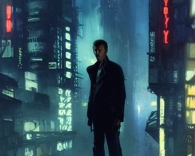 Image similar to 2 0 1 8 blade runner movie young man young clint eastwood in his youth look at the cityscape from roof perfect face fine realistic face pretty face reflective polymer suit tight neon puffy jacket blue futuristic sci - fi elegant by denis villeneuve tom anders zorn hans dragan bibin thoma greg rutkowski ismail inceoglu illustrated sand storm alphonse mucha