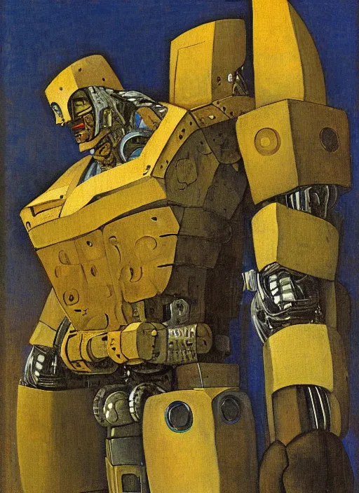 Prompt: mecha robot warrior by Johannes Vermeer and Moebius