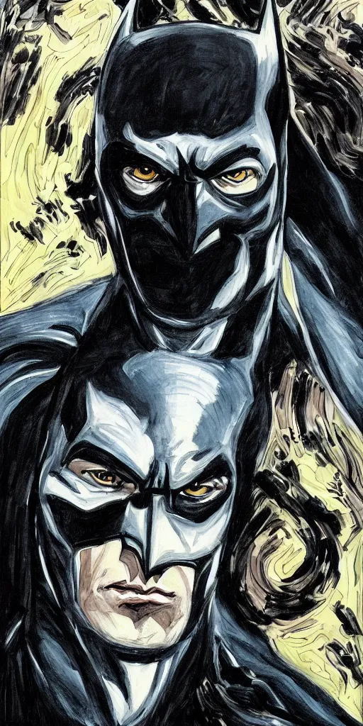 Image similar to portrait of batman, illustration, art by neil gaiman