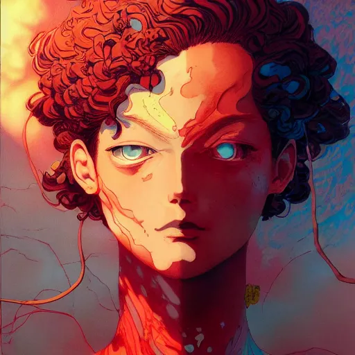 Image similar to prompt : magma character portrait soft light painted by james jean and katsuhiro otomo and erik jones, inspired by evangeleon anime, smooth face feature, intricate oil painting, high detail illustration, sharp high detail, manga and anime 1 9 9 9