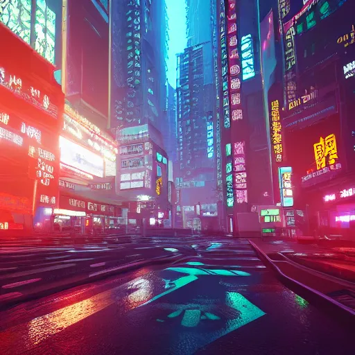 Prompt: cyberpunk city Hong Kong without people, rainy, colorful, beautiful, trending on artstation, HD, 4k, Unreal Engine, Cyberpunk 2077