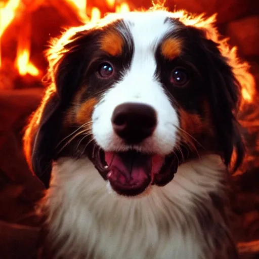 Image similar to australian shepherd being a good boy in hell