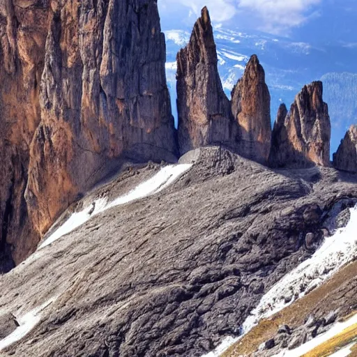 Prompt: the dolomites mountains made out of lava