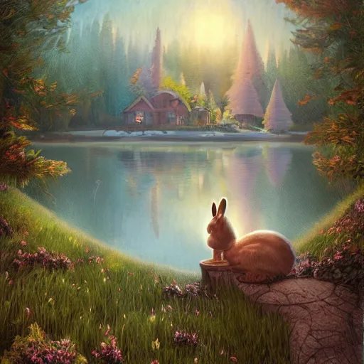 Image similar to brother grimms fairytale lakehouse rabbit digital art, irina french, heraldo ortega, mandy jurgens 8 k 1 5 0 mpx