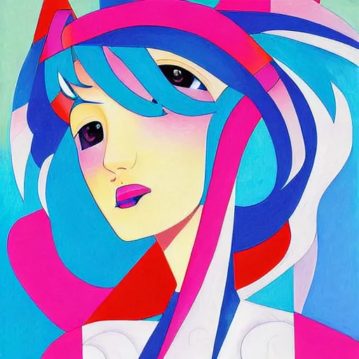 Prompt: Cubist painting of Hatsune miku by Nikolay Suetin