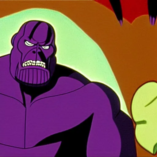 Image similar to film still of thanos eating in scooby - doo ( 1 9 6 9 )