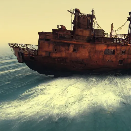 Prompt: a high quality photo of old rusty ship, trending on artstation, unreal engine