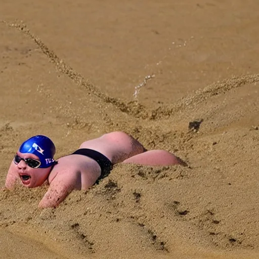 Image similar to olympic swimming in sand instead of water, extremely coherent