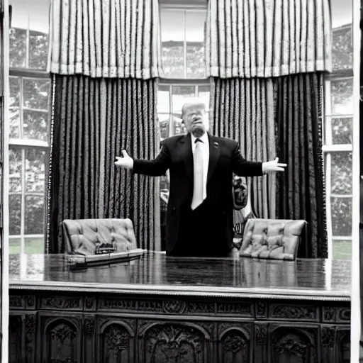 Image similar to Trump drunk in the Oval Office, newspaper picture, pulitzer-prized photo